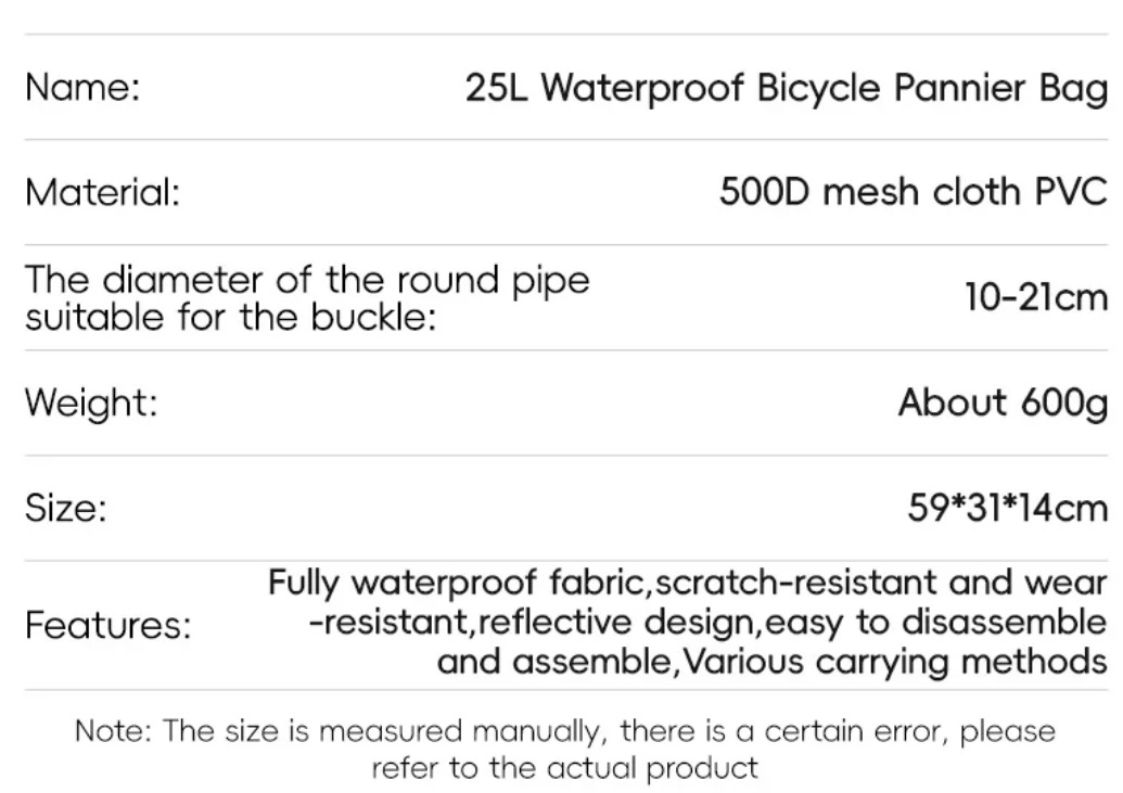 Waterdichte Fietstas 25L Zijtas
