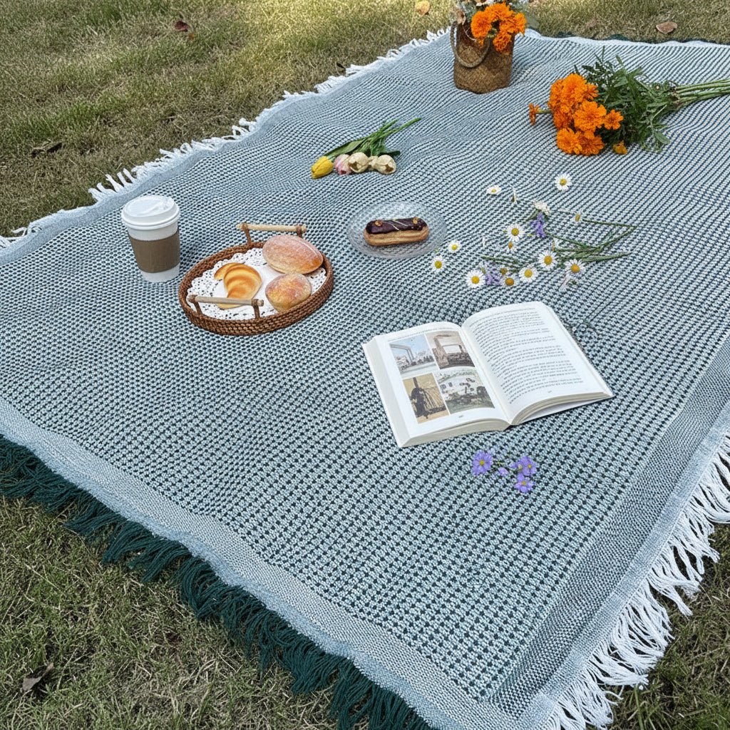 Lichtgewicht picknickkleed met decoratieve kwastjes
