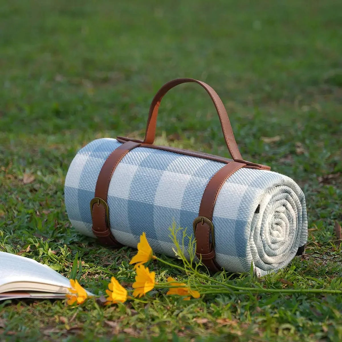 Opvouwbare geruite picknickdeken met draagriem