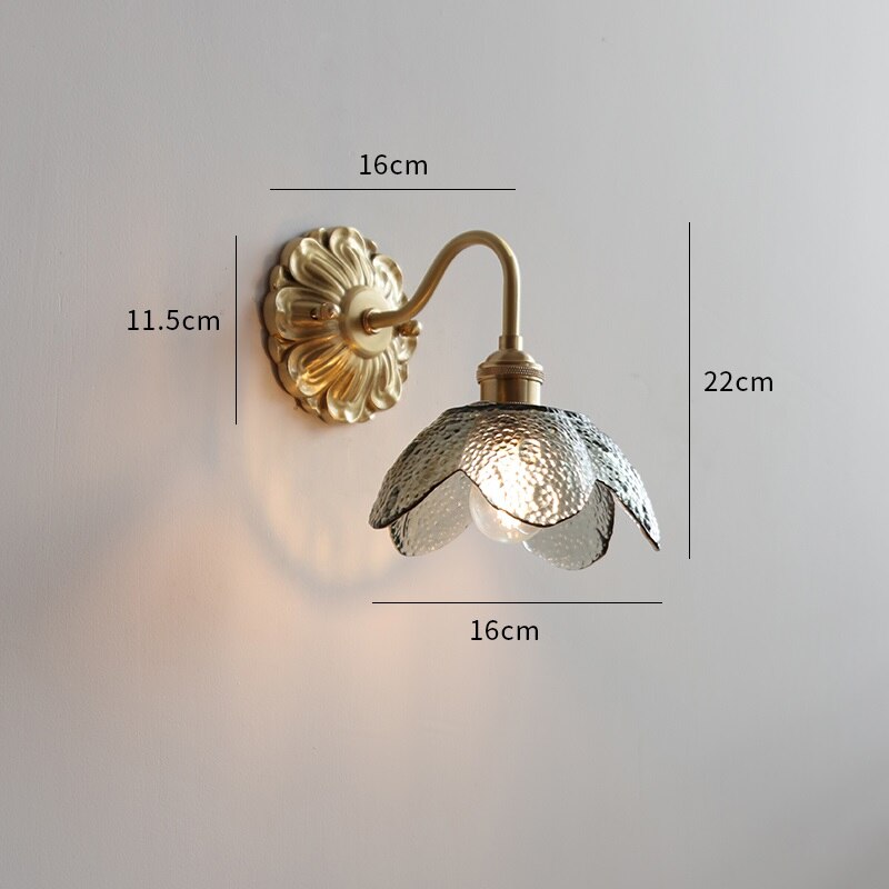 Vintage Koperen Wandlamp Met Matglazen Kap