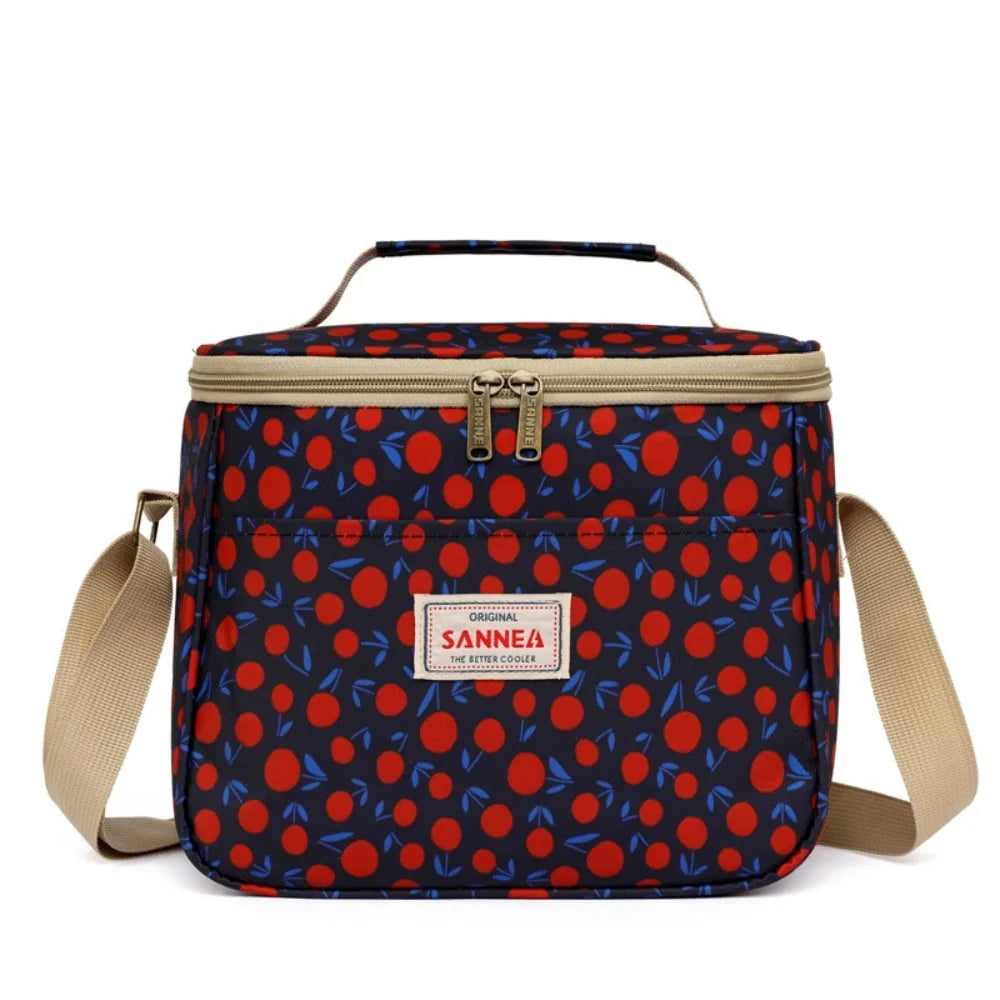 Retro geïsoleerde lunchtas met bloemenprint