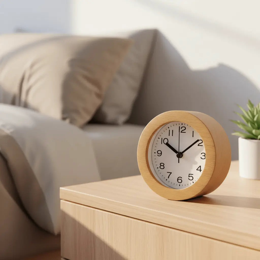 Beukenhouten stille wekker met LED nachtlampje