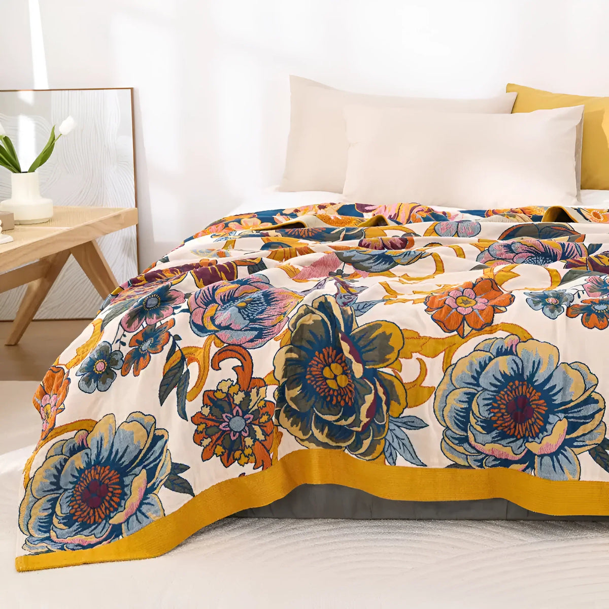 Omkeerbare Katoenen Deken met Bloemenprint