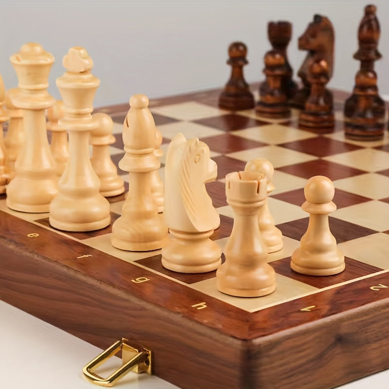 Houten schaakset met opklapbaar bord