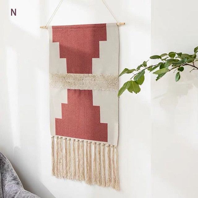 Geometrisch getuft wandtapijt met franje