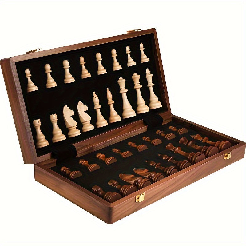 Houten schaakset met opklapbaar bord