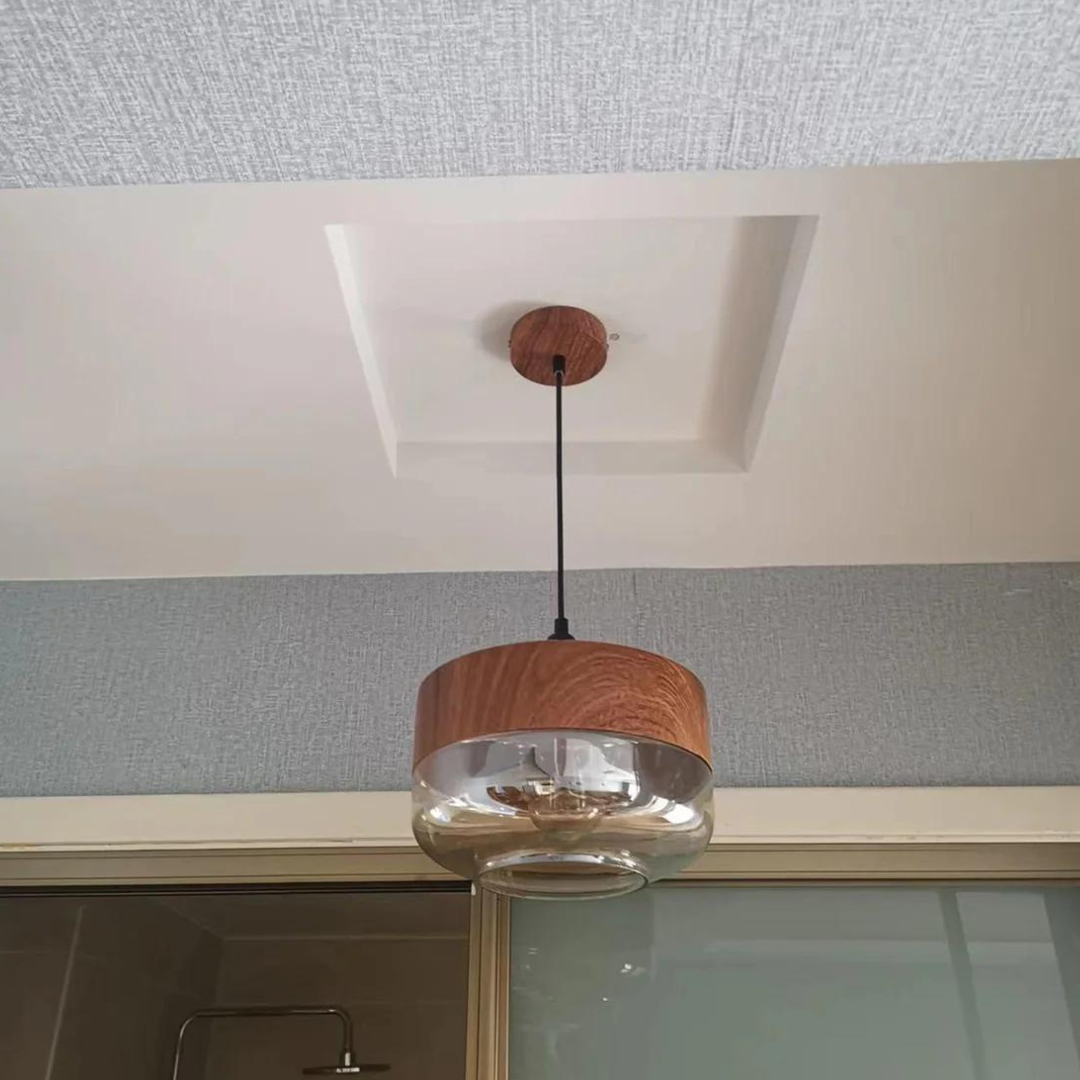 Scandinavische Plafondlamp Hout en Glas