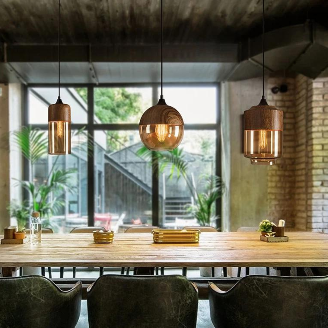 Scandinavische Plafondlamp Hout en Glas