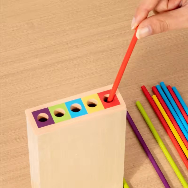 Montessori houten stoktoren spel met dobbelsteen