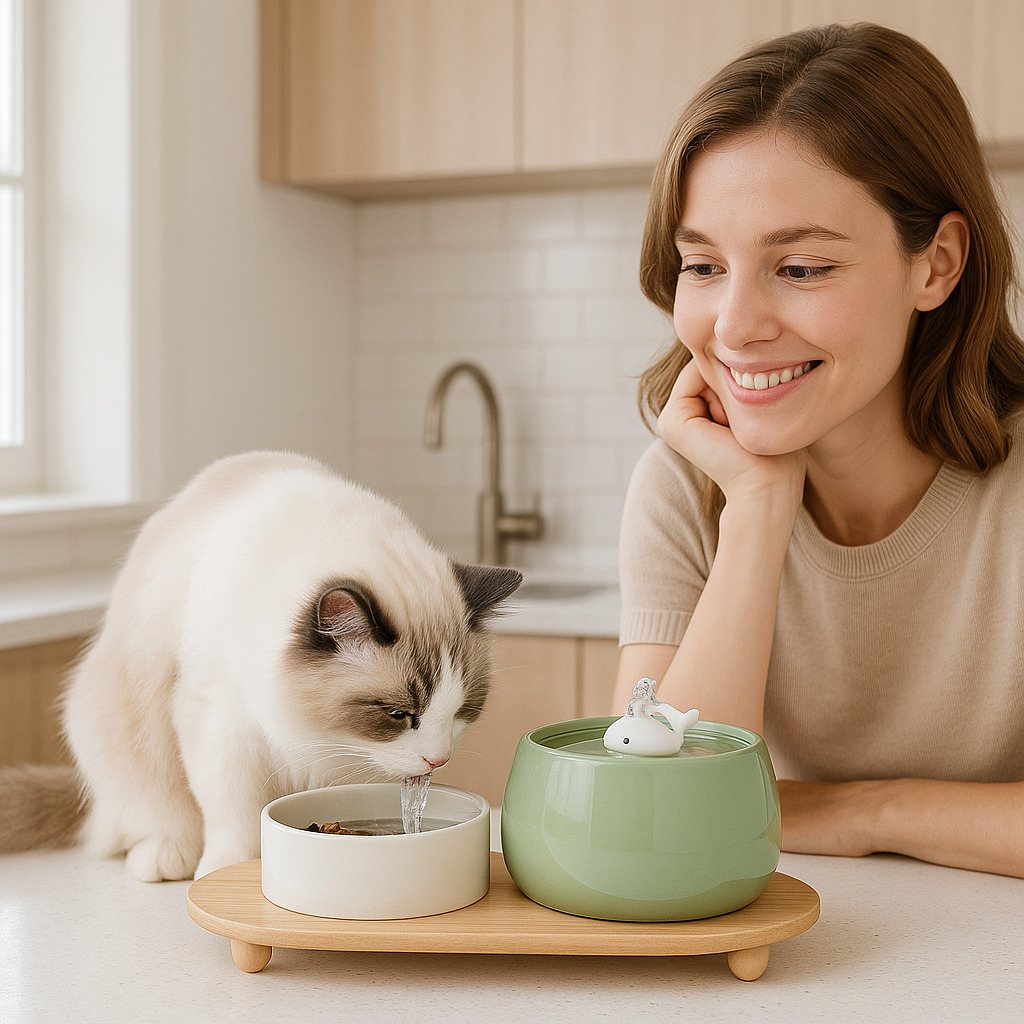 Keramische drinkfontein voor katten