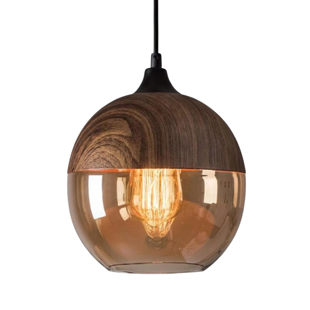 Scandinavische Plafondlamp Hout en Glas