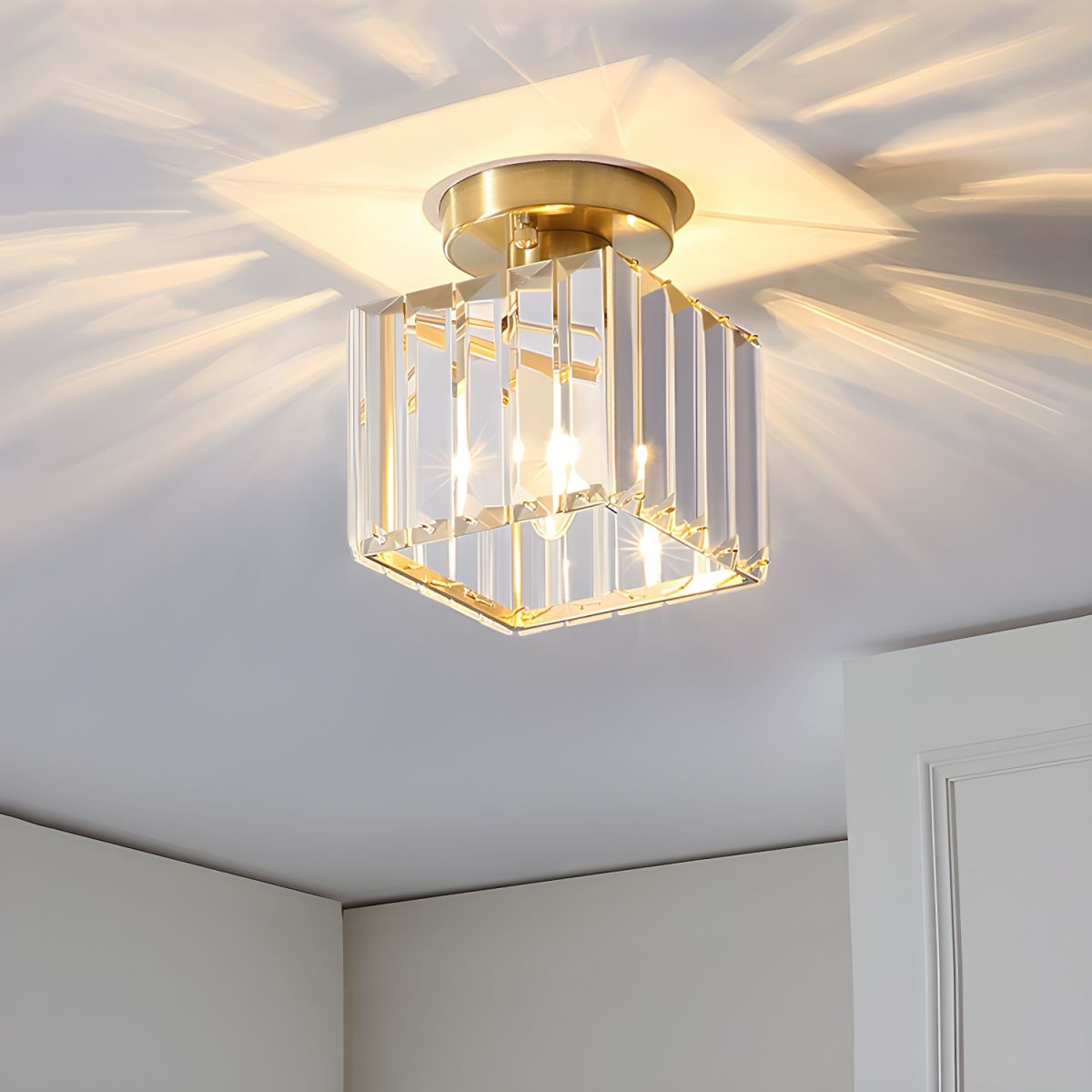 Kristallen Plafondlamp met Messing Accent