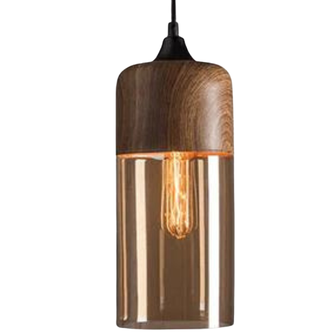 Scandinavische Plafondlamp Hout en Glas