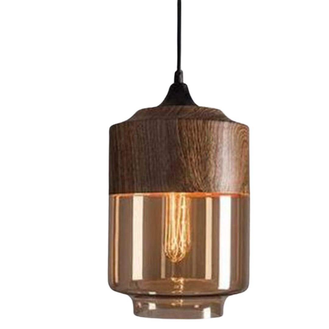 Scandinavische Plafondlamp Hout en Glas