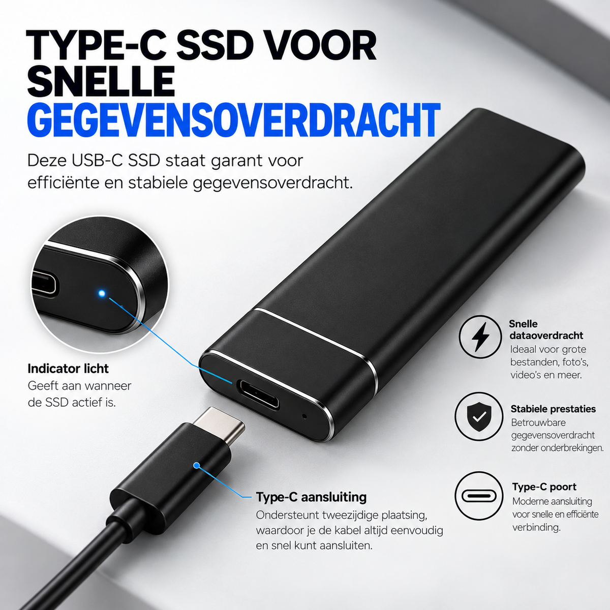 4TB Externe SSD Schijf - USB-C & USB 3.0 - Portable Opslag - Plug & Play