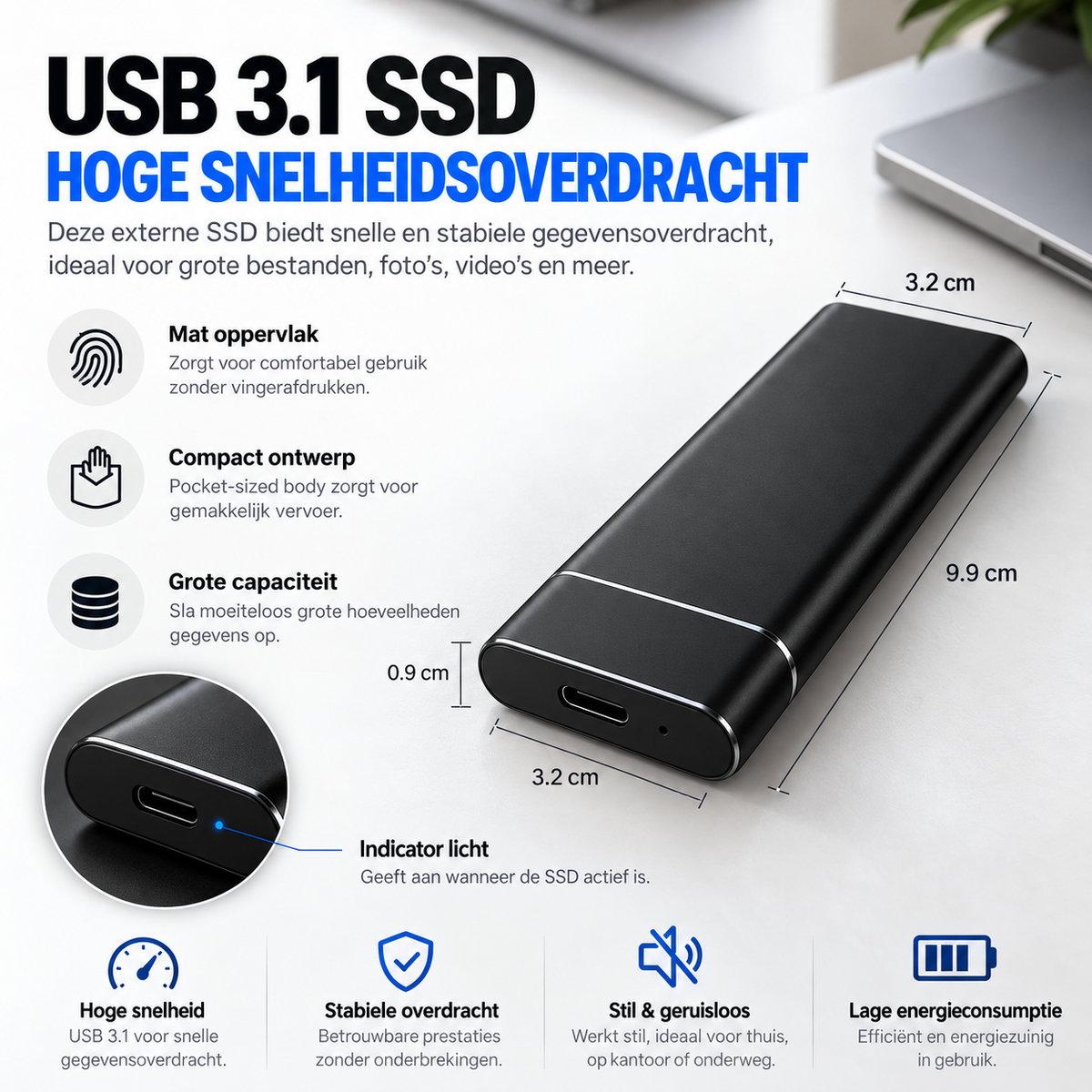 4TB Externe SSD Schijf - USB-C & USB 3.0 - Portable Opslag - Plug & Play