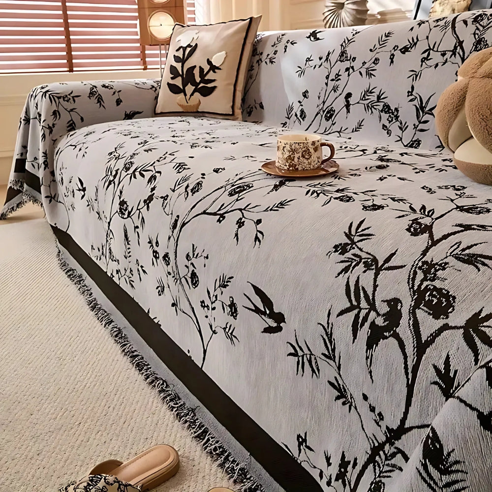 Bloemen Jacquard Chenille Bankthrow met Kwastjes