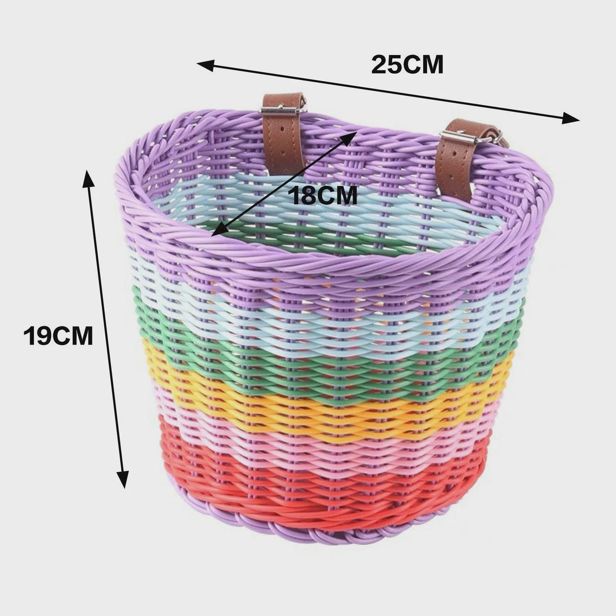 Regenboog kinderfietsmand rotan-look