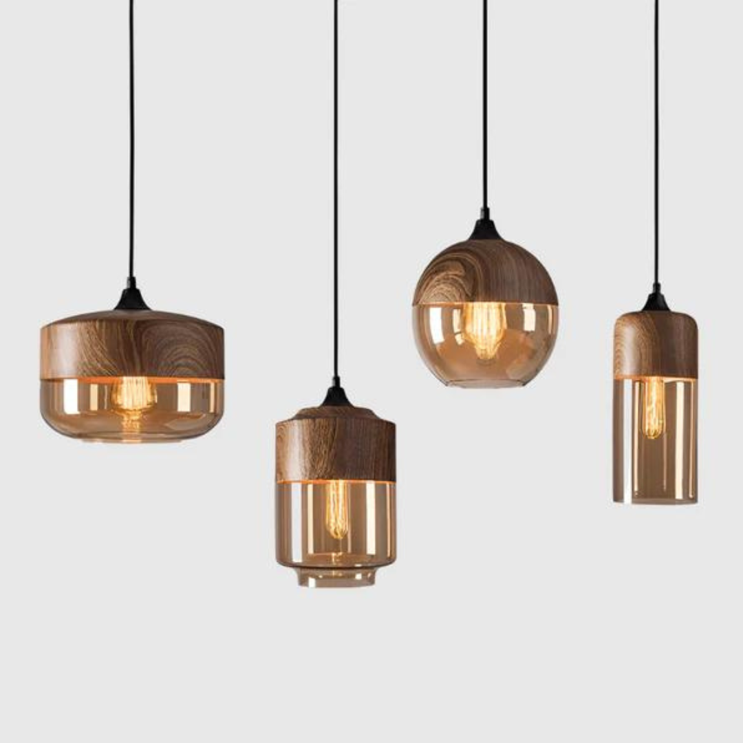 Scandinavische Plafondlamp Hout en Glas