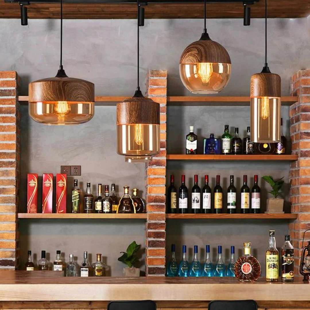 Scandinavische Plafondlamp Hout en Glas