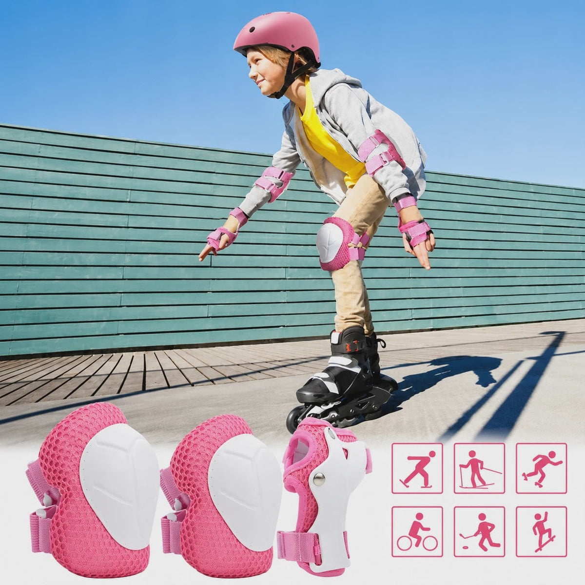 Kinder Helm en Beschermers Set Roze