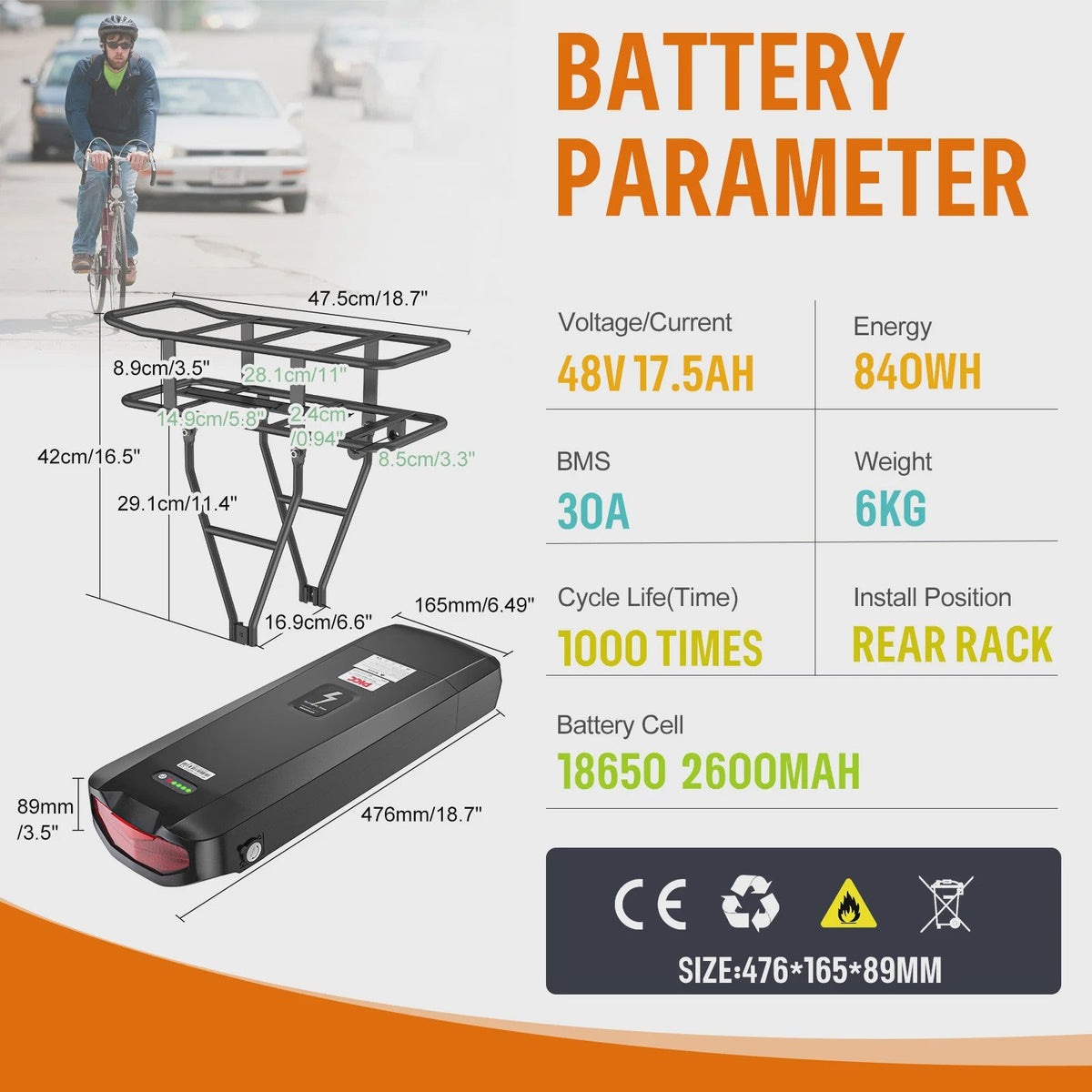 Lithium E-Bike Achterdrager Batterij