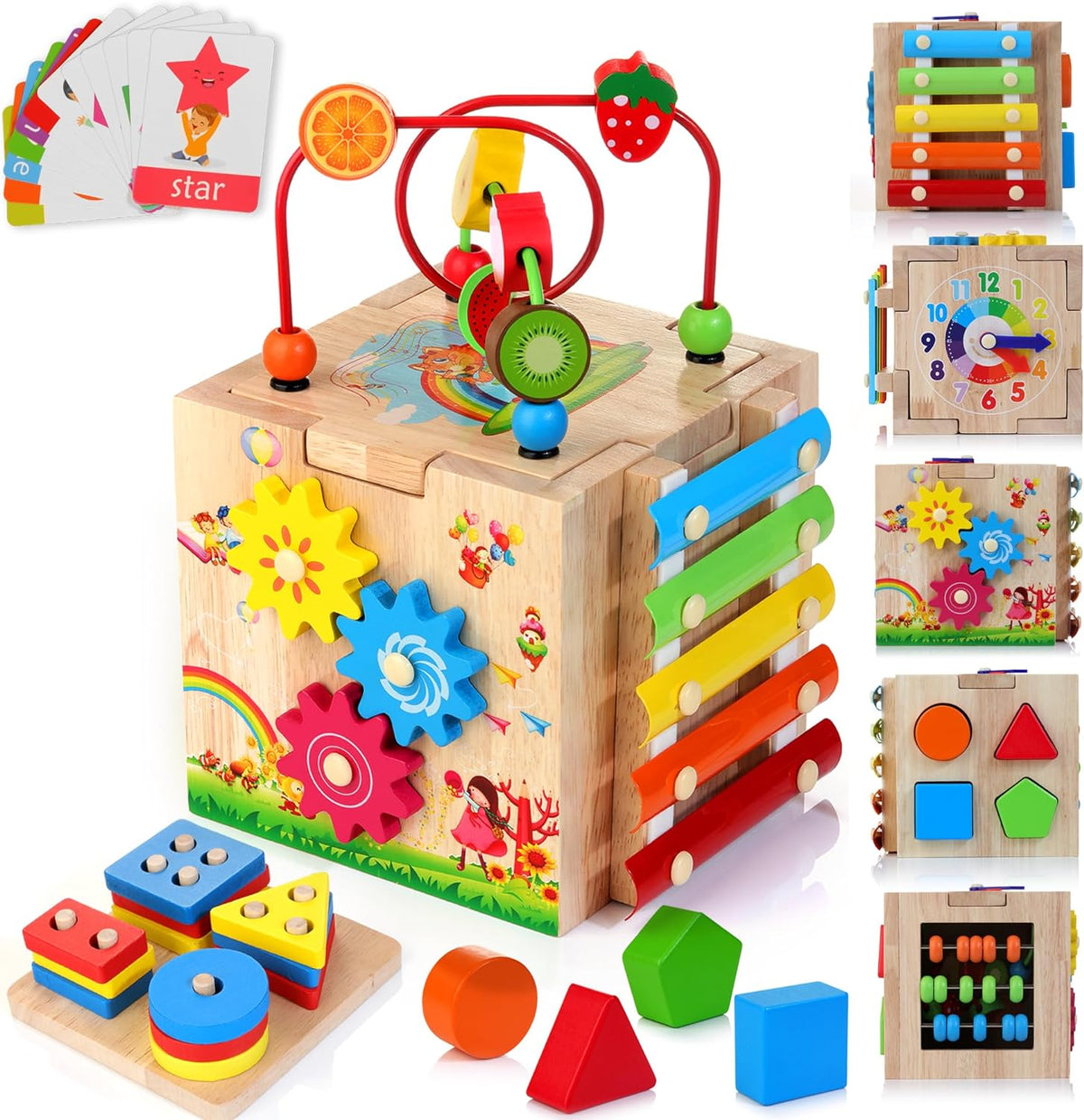 8-in-1 Montessori Educatieve Houten Speelkubus
