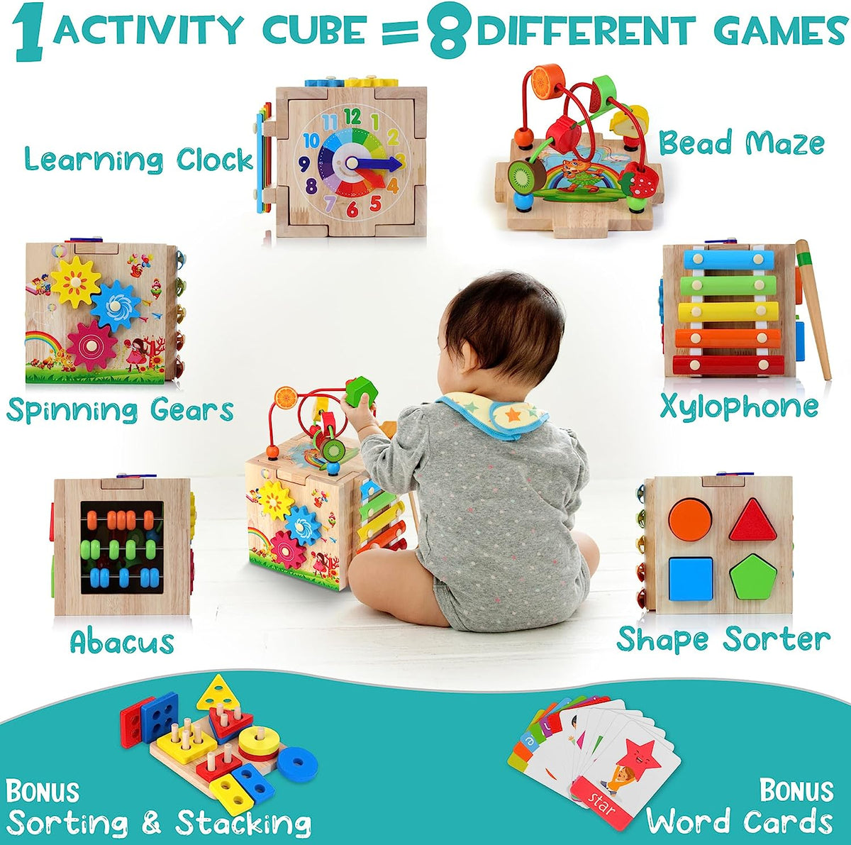 8-in-1 Montessori Educatieve Houten Speelkubus