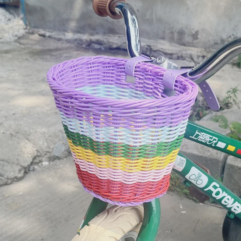 Regenboog kinderfietsmand rotan-look
