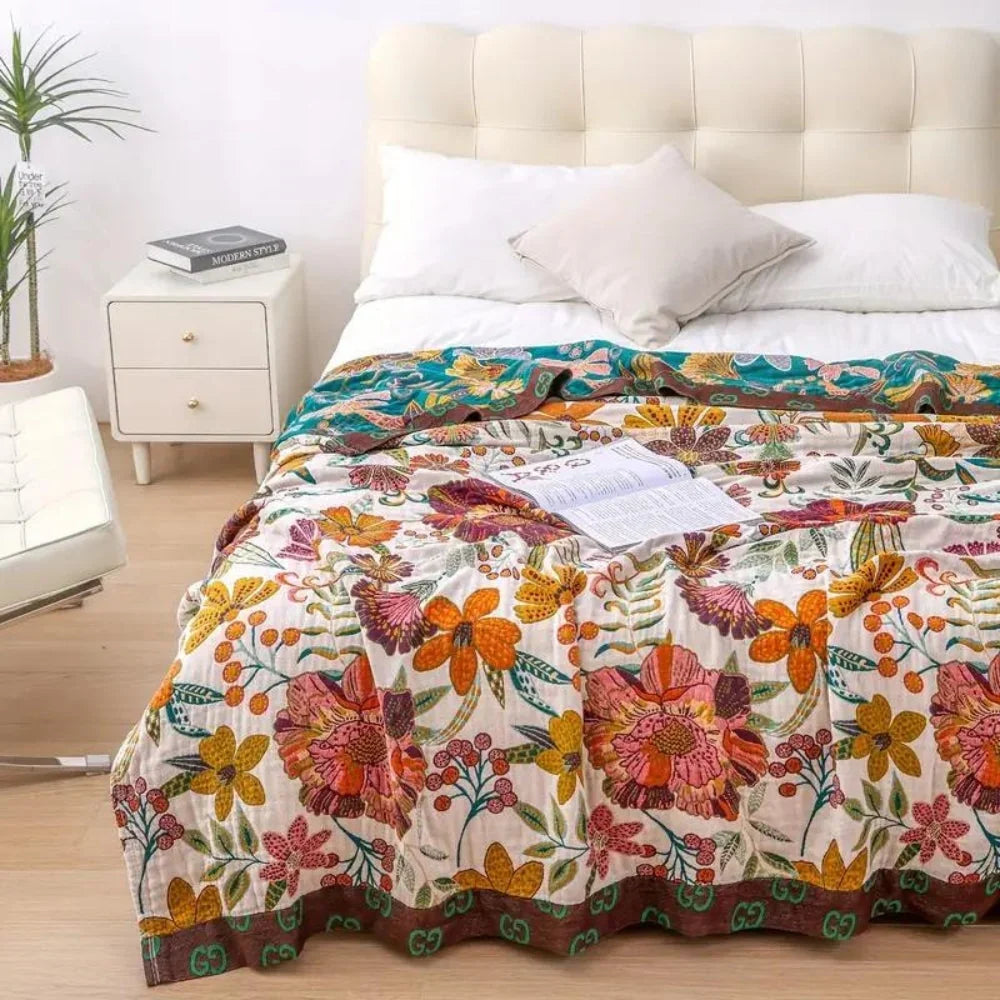 Omkeerbare Katoenen Plaid met Bloemenprint