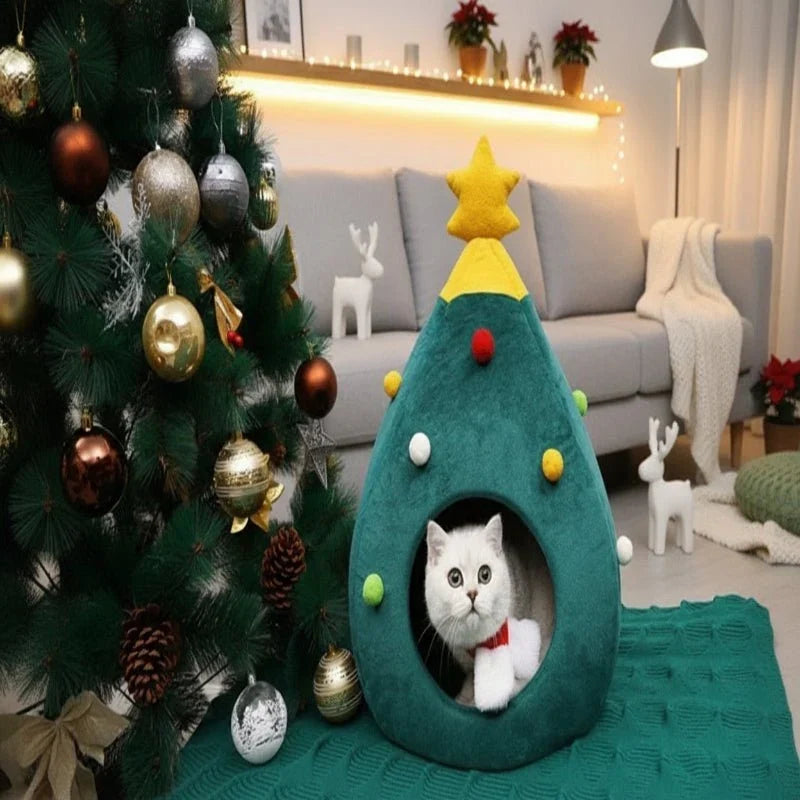 Pluche kerstboom kattenbed