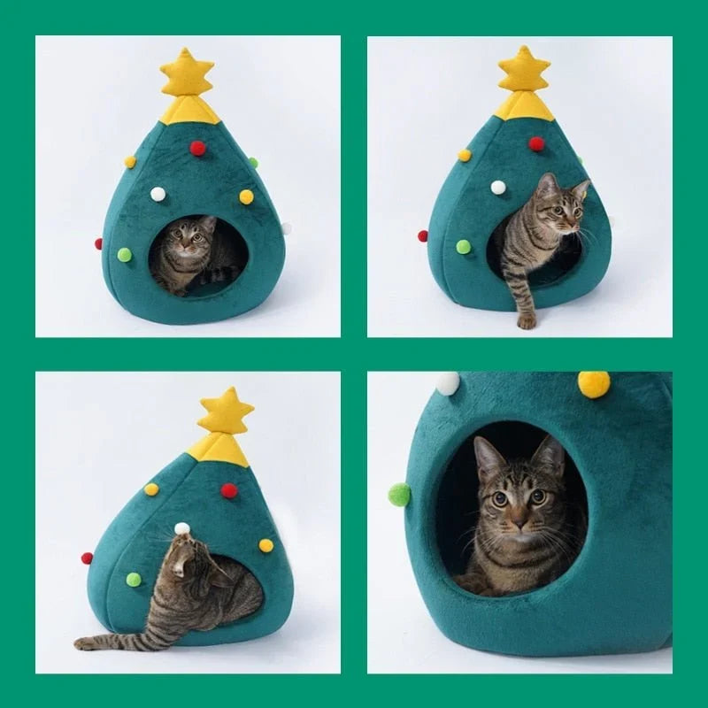 Pluche kerstboom kattenbed