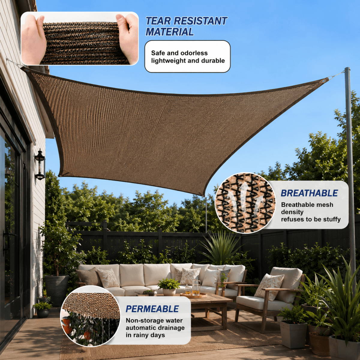 Premium HDPE schaduwdoek voor tuin en terras