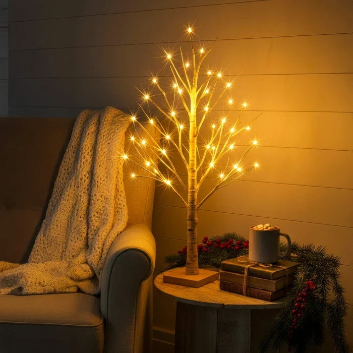 Tafellamp berkenboom met warmwitte verlichting