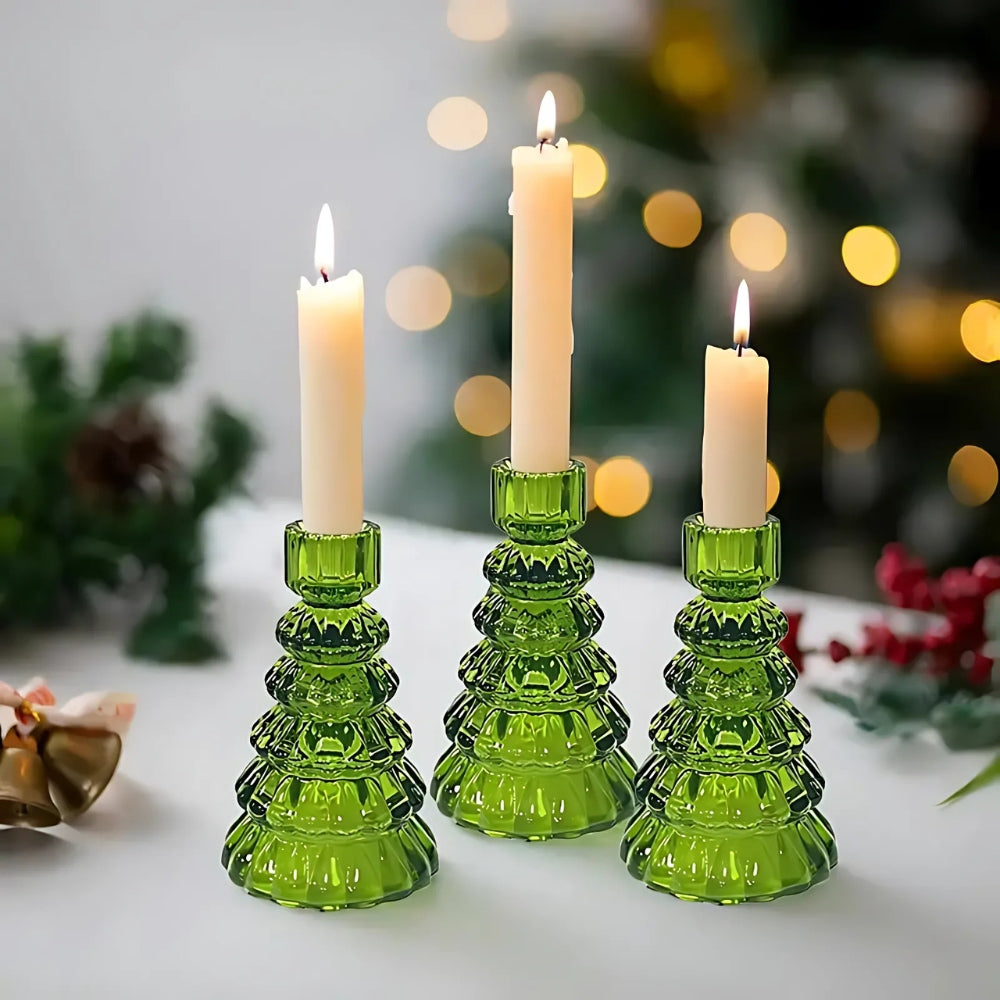 Glazen Kerstboom Kaarshouders Set