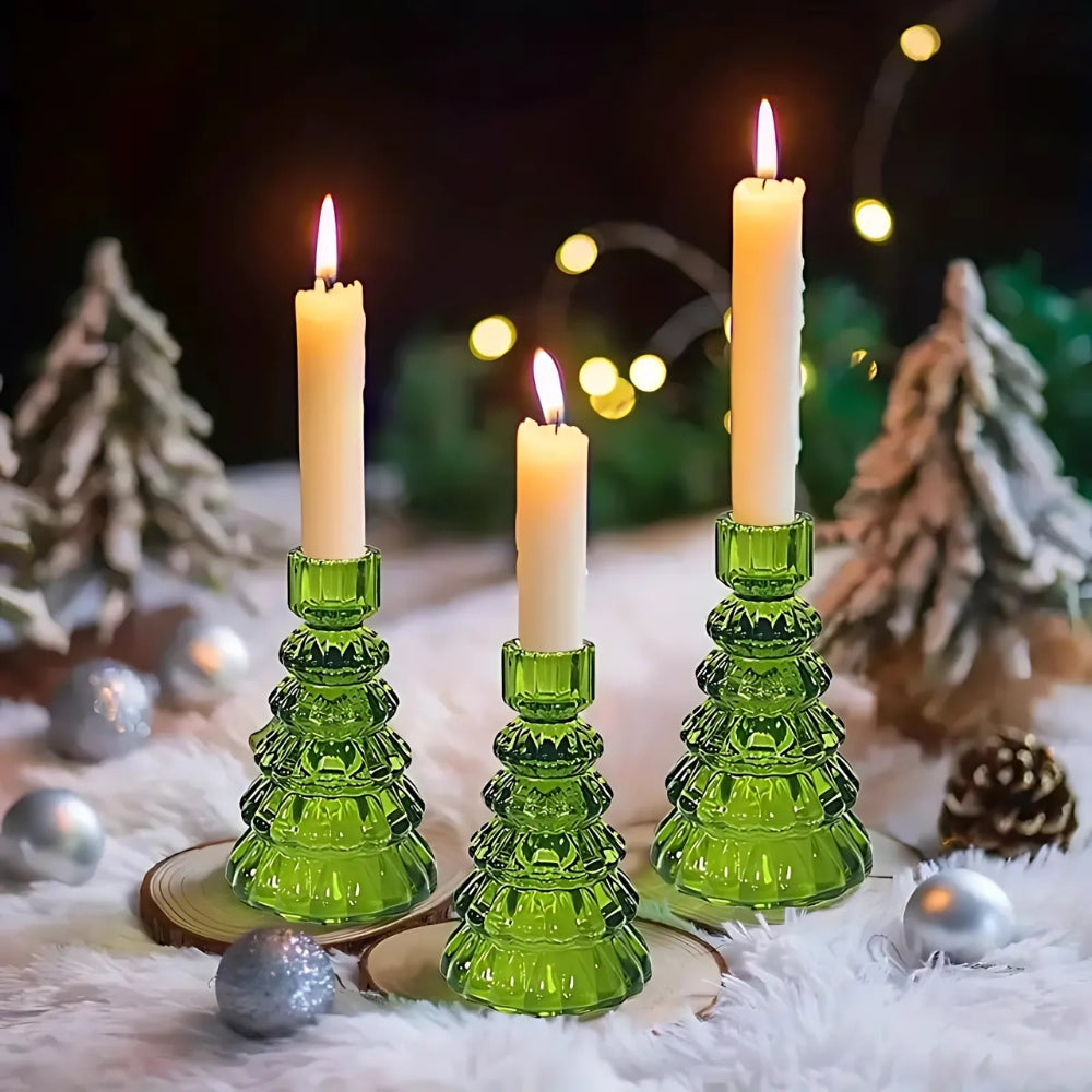 Glazen Kerstboom Kaarshouders Set