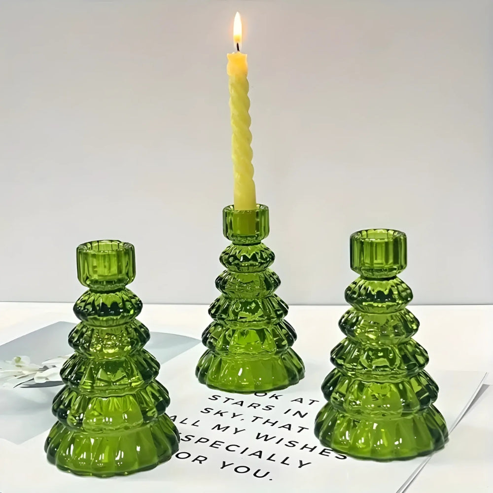 Glazen Kerstboom Kaarshouders Set