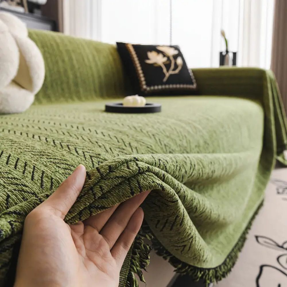 Antislip Chenille Bankcover met Kwastjes