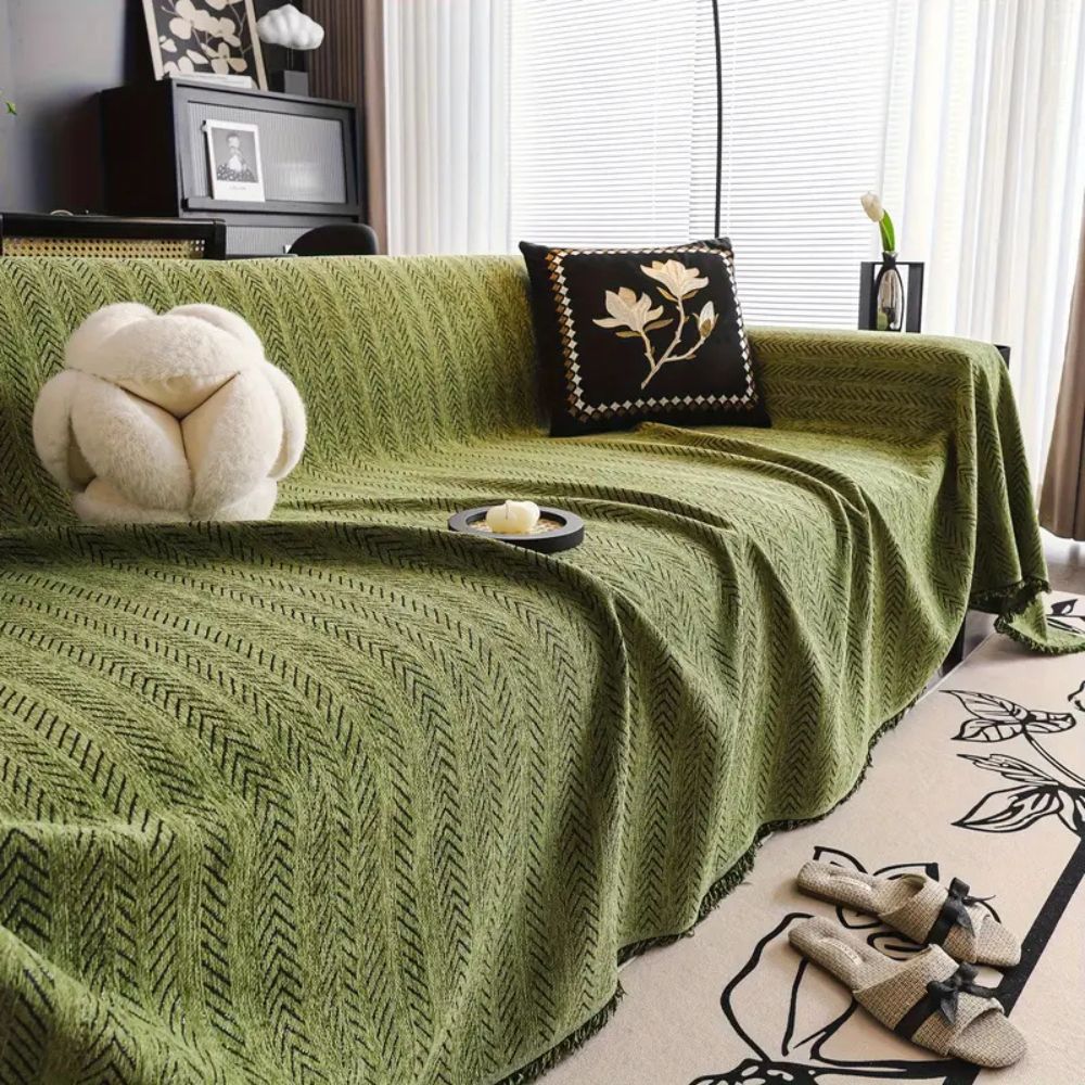 Antislip Chenille Bankcover met Kwastjes