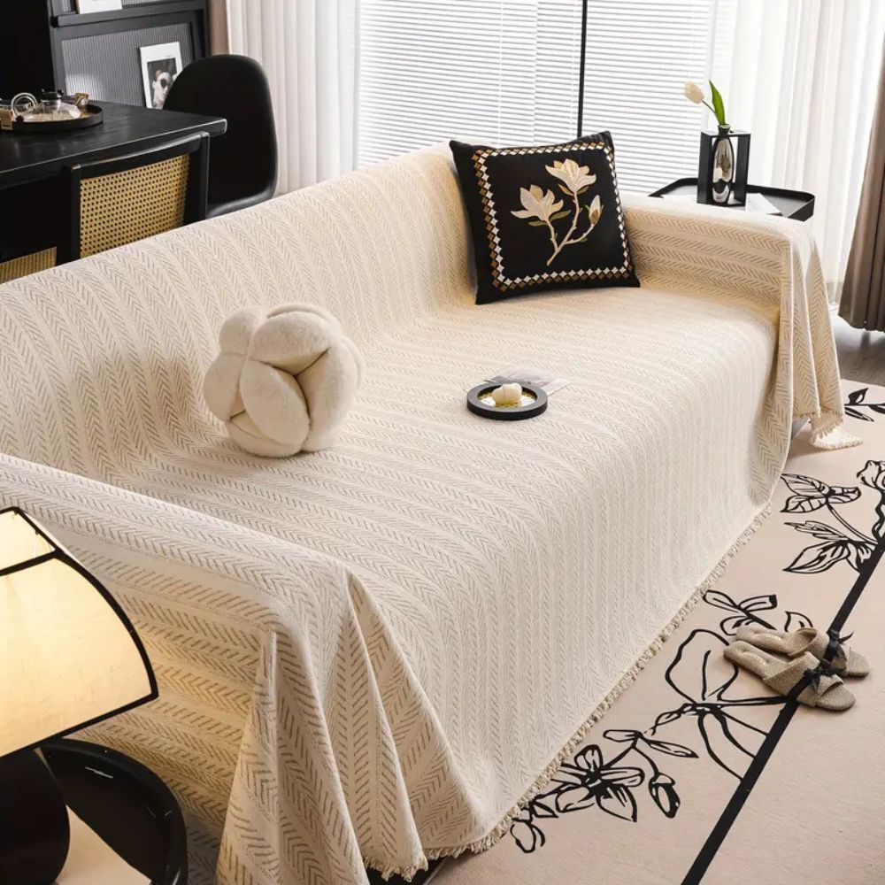 Antislip Chenille Bankcover met Kwastjes