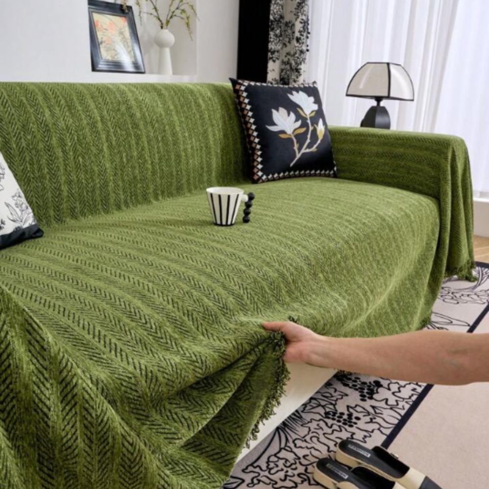 Antislip Chenille Bankcover met Kwastjes