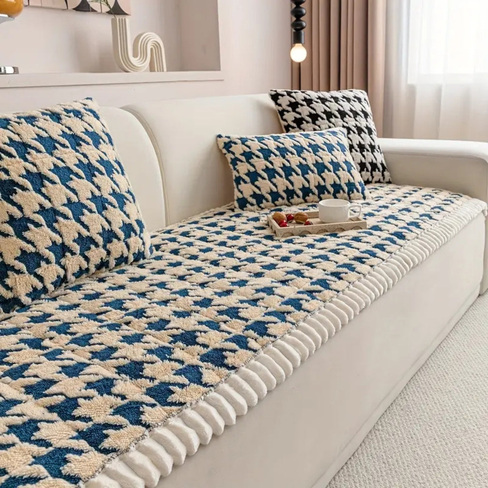Pluche Houndstooth antislip bankhoes