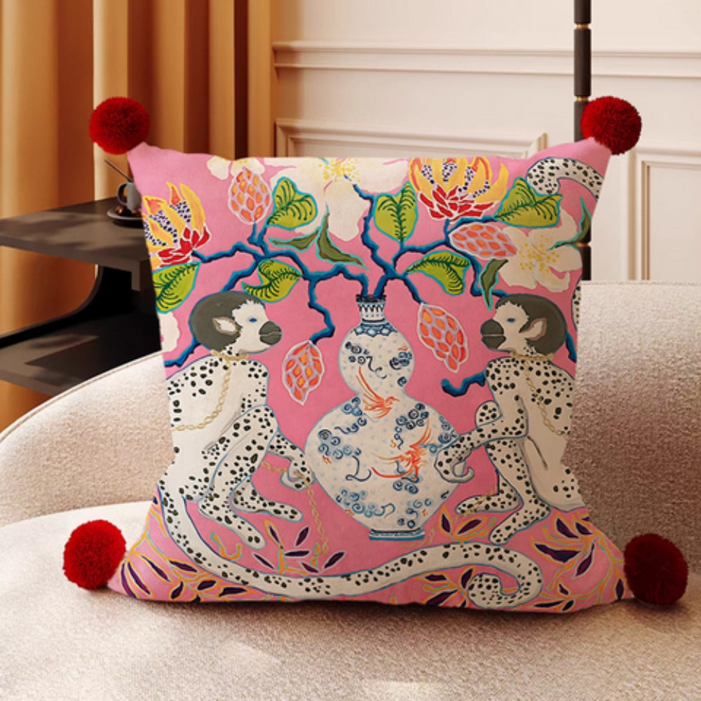 Monkey Garden kussenhoes met pompon