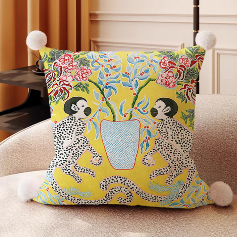 Monkey Garden kussenhoes met pompon