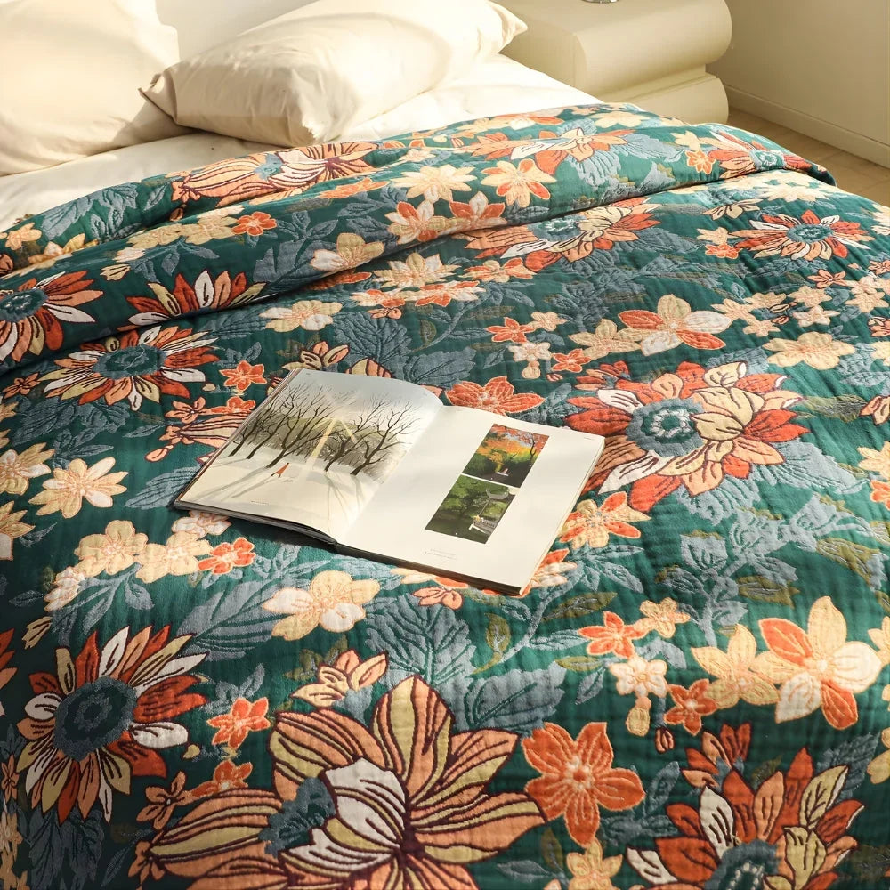 Mira katoenen plaid met bloemenprint en kwastjes