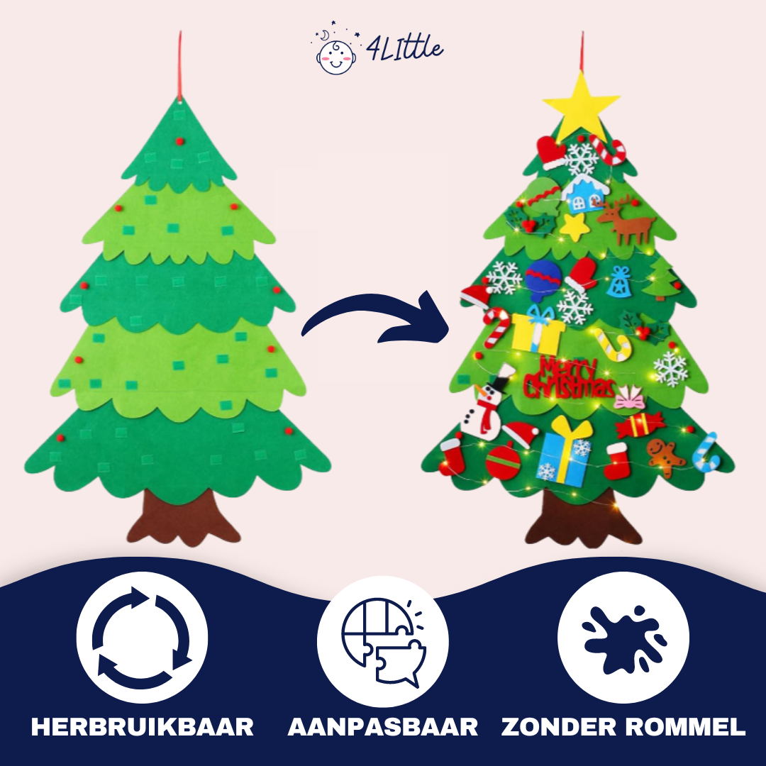 Vilten Kerstboom met Verlichting en Ornamenten