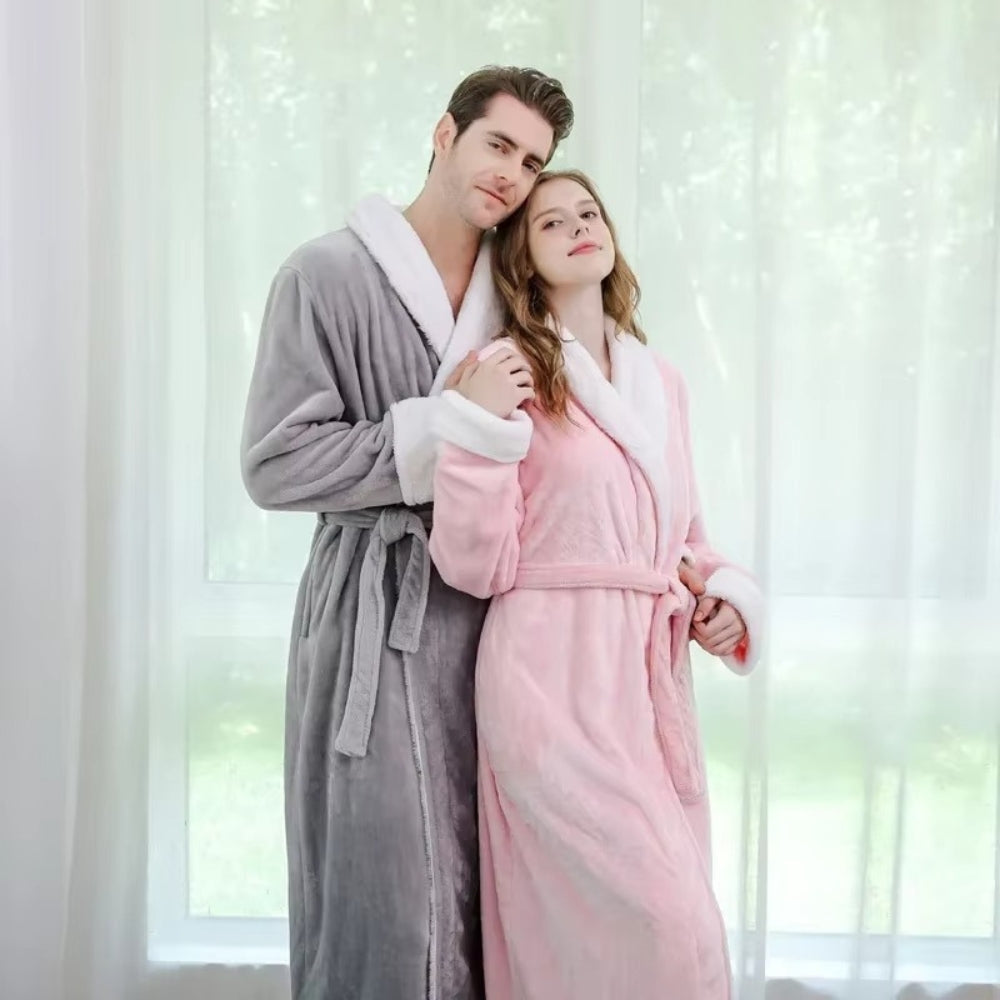 Elegante Fleece Badjas met Luxe Contrastafwerking