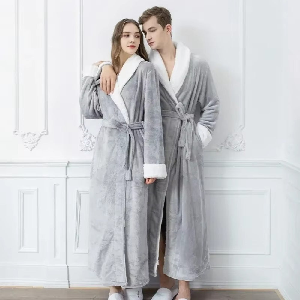 Elegante Fleece Badjas met Luxe Contrastafwerking