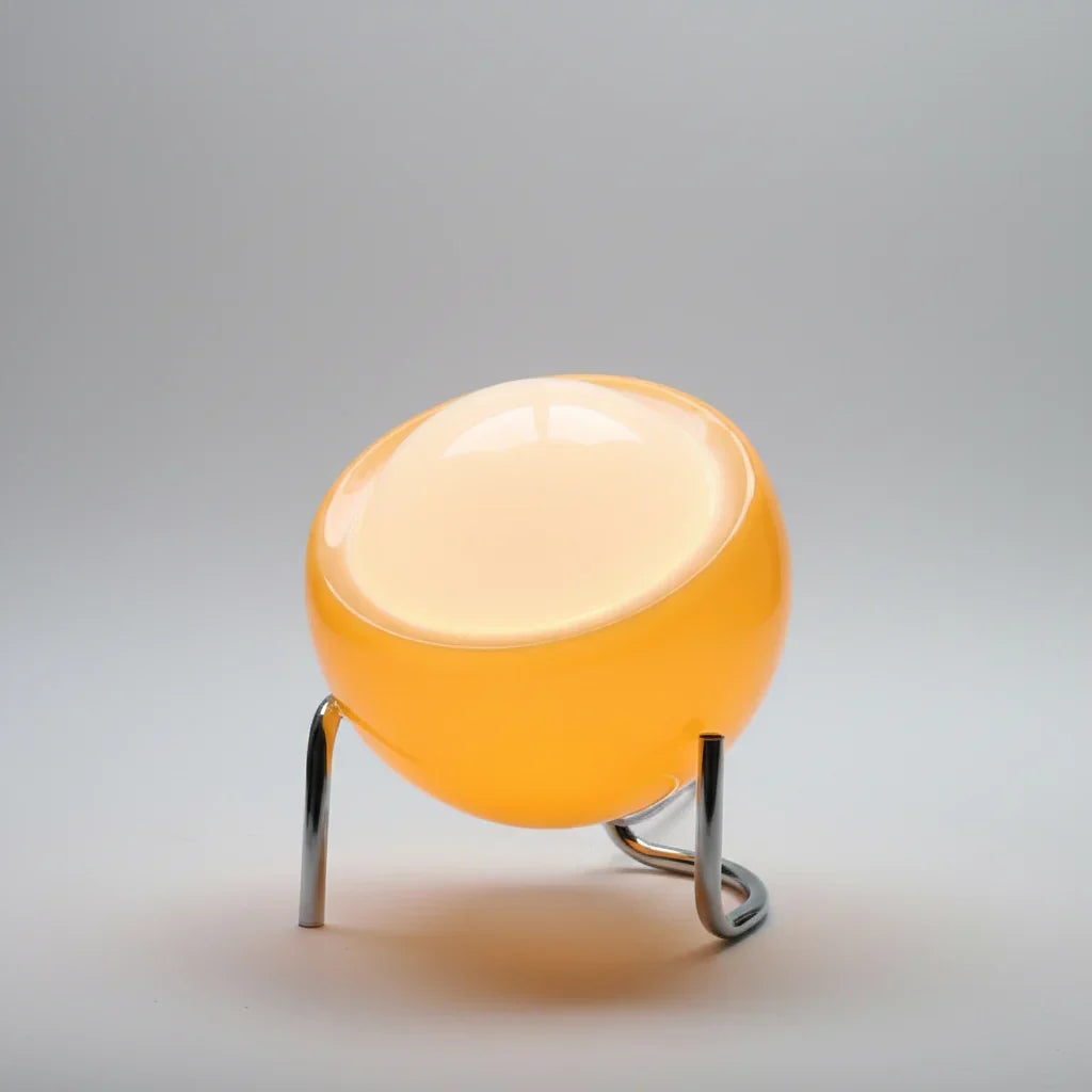 Retro glazen tafellamp met metalen voet