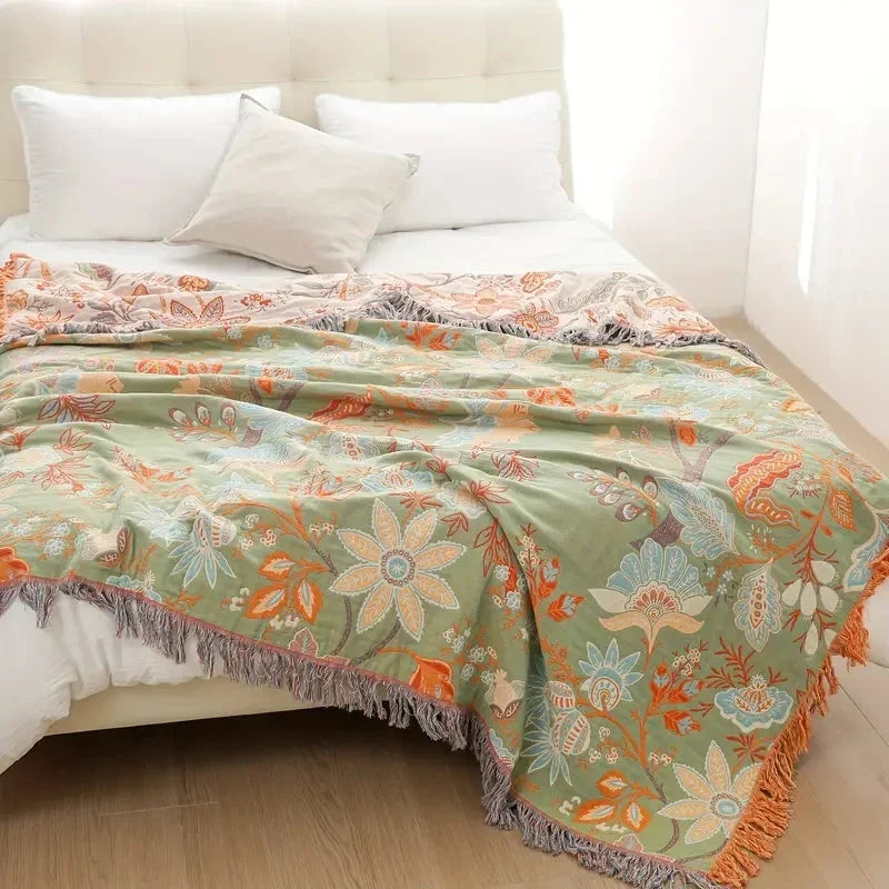 Boho Katoenen Woondeken met Bloemenprint